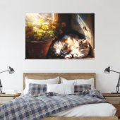 Kittens aftappen in de tuinsteenolie canvas afdruk (Insitu (Slaapkamer))