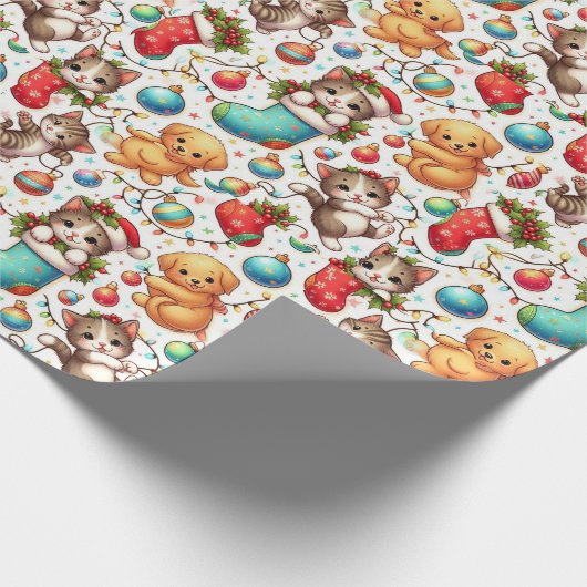 Kittens and Puppies for Christmas Cadeaupapier (Hoek)