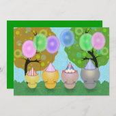 Kittens avec ballons Invitation de fête d'annivers (Devant / Derrière)