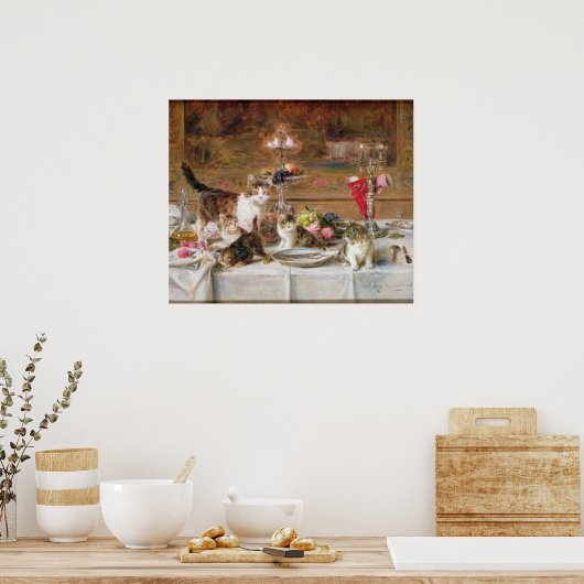 Kittens bij een banket, 19e eeuw poster (Keuken)