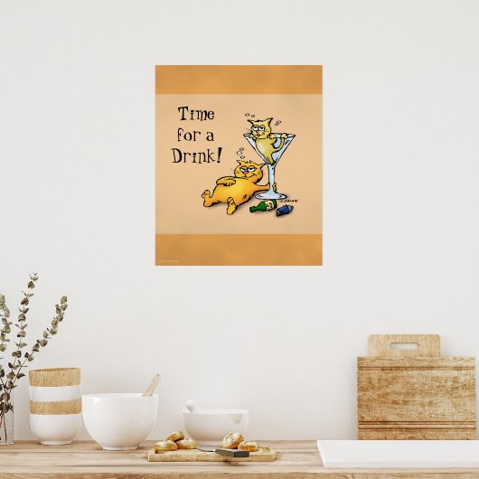 Kittens & Cocktails Time for a Drink Gold Poster (Keuken)