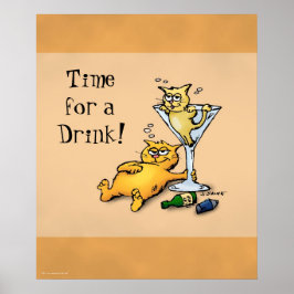 Kittens & Cocktails Time for a Drink Gold Poster