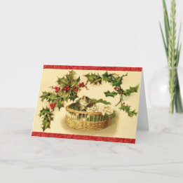 Kittens Cozy met Kerstmis Gerestaureerde Vintage Feestdagen Kaart