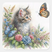 Kittens die naar een oranje vlinder kijken