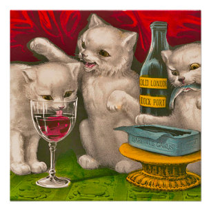 Kittens die sardines drink en eet perfect poster