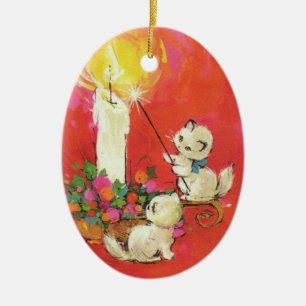 Kittens Een kaars aansteken Keramisch Ornament