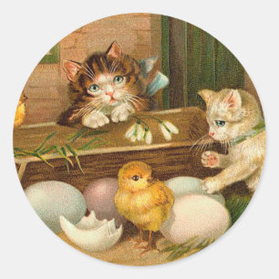 Kittens en Chicks  Paasgroet Ronde Sticker