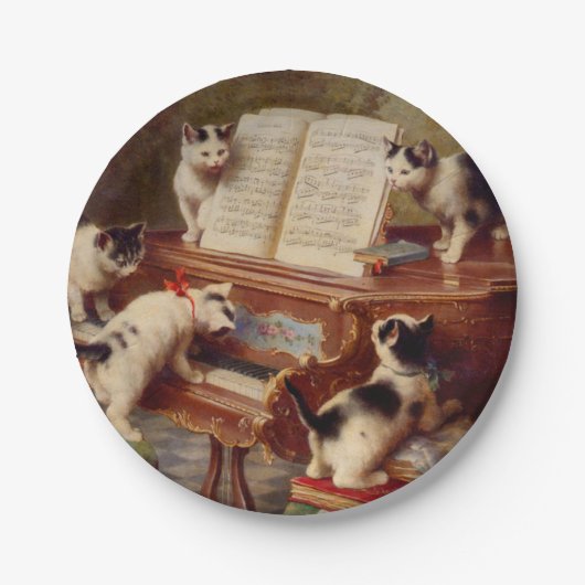 Kittens en Piano Papieren Bordje (Voorkant)