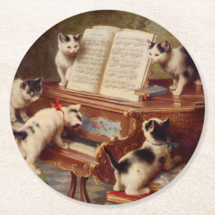 Kittens en Piano Ronde Kartonnen Onderzetter