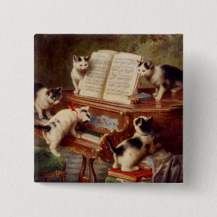 Kittens en Piano Vierkante Button 5,1 Cm