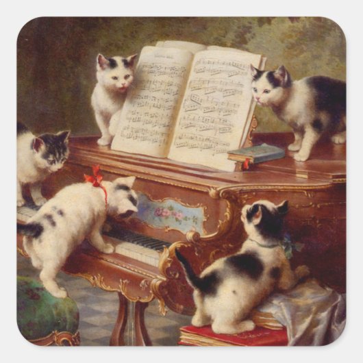 Kittens en Piano Vierkante Sticker (Voorkant)