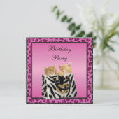 Kittens en roze luipaard print voor Birthday party Kaart (Staand voorkant)
