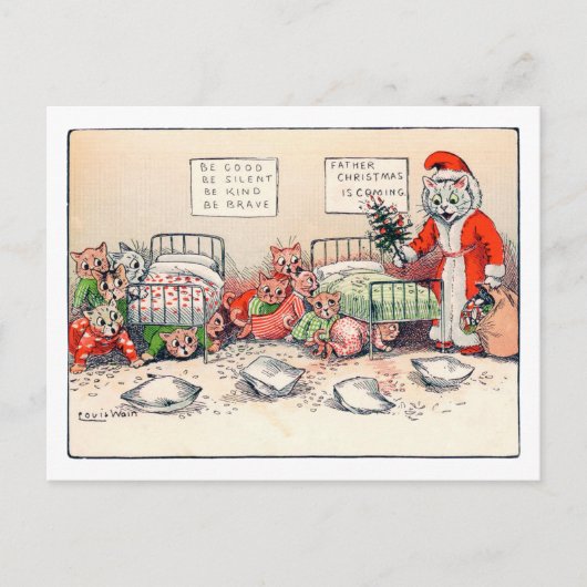 Kittens en Santa Cat, Louis Wain Briefkaart (Voorkant)