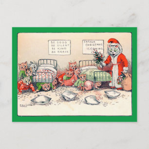 Kittens en Santa Cat, Louis Wain Briefkaart