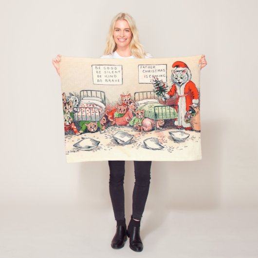 Kittens en Santa Cat, Louis Wain Fleece Deken (In situ)