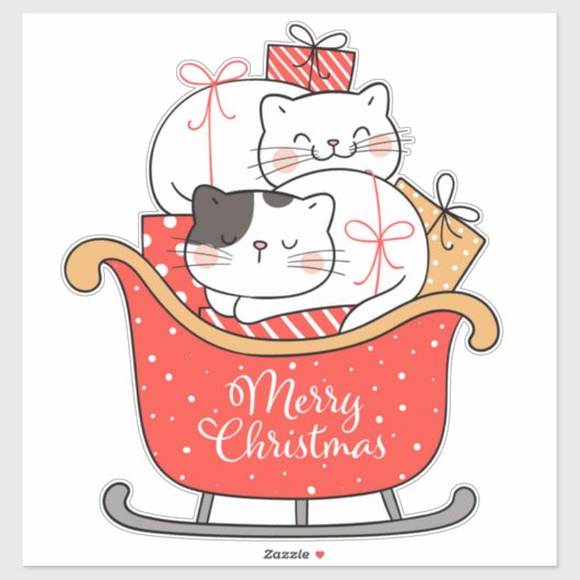 Kittens en Sleigh Sticker (Vel)