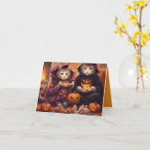 Kittens Halloween carte d'histoire de soirée (Fleur jaune)