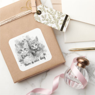 kittens Hebben een leuke dag Zwart en wit Vierkante Sticker