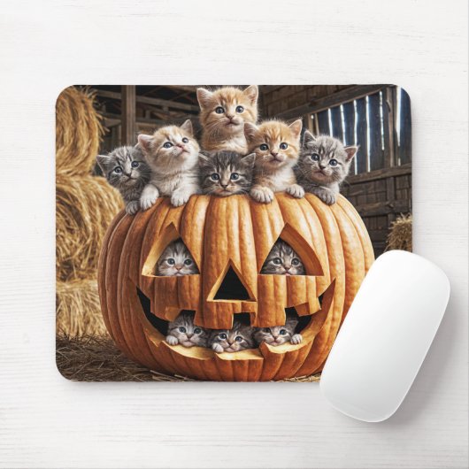 Kittens in Halloween pompoen Muismat (Met muis)