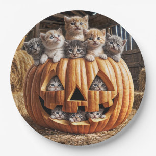 Kittens in Halloween pompoen Papieren Bordje