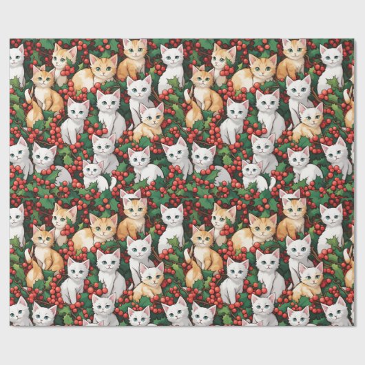 Kittens in Holly Kerstmis Cadeaupapier (Vlak)