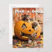 Kittens in Jack-o-Lantern Uitnodiging Briefkaart (Voorkant / Achterkant)
