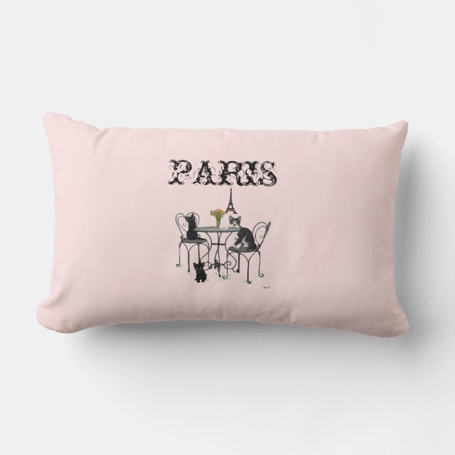 Kittens in Paris Pink Lumbar Pillow Kussen (Voorkant)