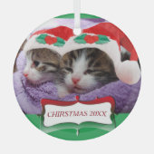 Kittens in Santa Hats Kerstmis 20XX Glas Ornament (Voorkant)