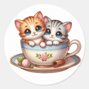 Kittens in Tea cup Stickers
