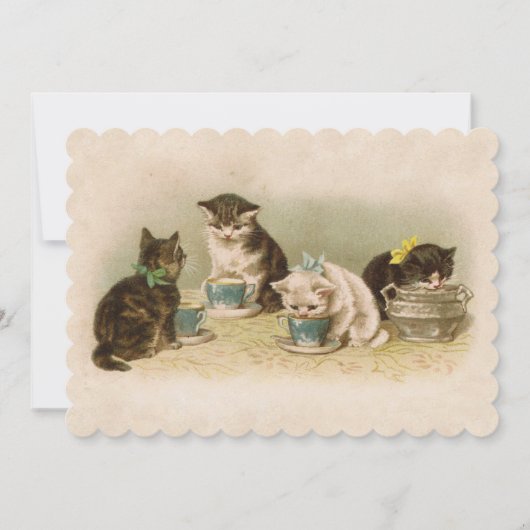 Kittens in Tea Party Invitation Kaart (Voorkant)