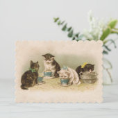 Kittens in Tea Party Invitation Kaart (Staand voorkant)
