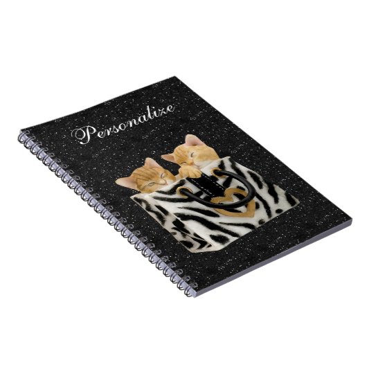 Kittens in Zebra handtas met zwarte glitter-laptop Notitieboek (Rechterzijde)