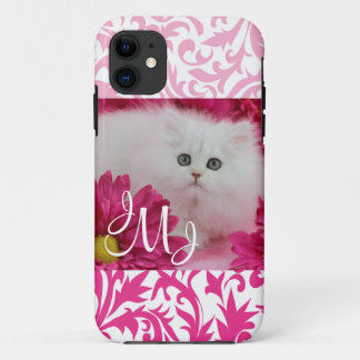 Kittens, Katten, Roze, Bloemen, Monogram iPhone 11 Hoesje