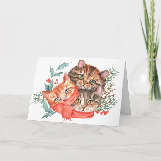 Kittens-kerstkaart voor Waterverf Bedankkaart (Voorkant)