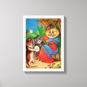 Kittens & Lady, Louis Wain Canvas Afdruk