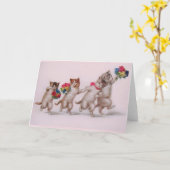  Kittens met Bouquets-Moederdag Kaart (Gele Bloem)