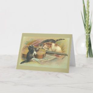  Kittens met Guitar Note Kaart