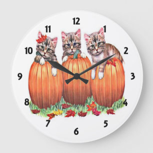 Kittens op Pumpkins Wall-klok Grote Klok