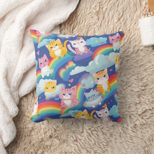 Kittens op regenbogen kussen (Deken)