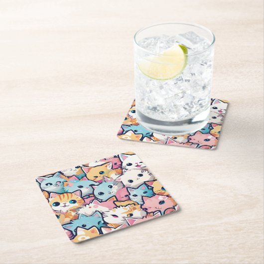 Kittens patroon vierkante kartonnen onderzetter (Insitu)