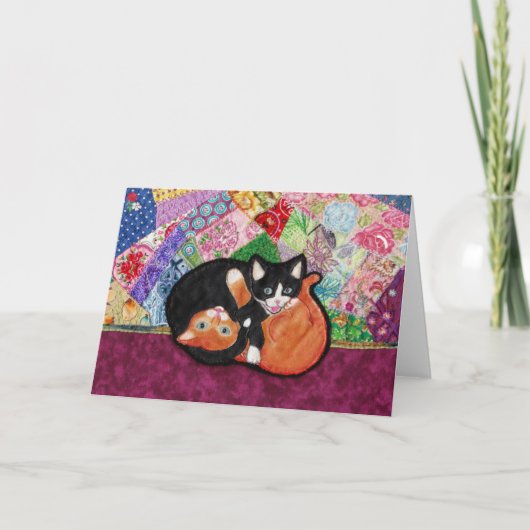 Kittens Playing On Quilt — carte blanche (Devant)