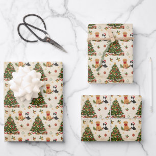 Kittens, Puppies en Kerstbomen Patroon Inpakpapier Vel