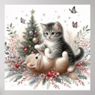 Kittens speelse kerst poster