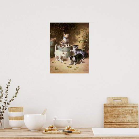 Kittens Spelen met Beetles, Carl Reichert Poster (Keuken)