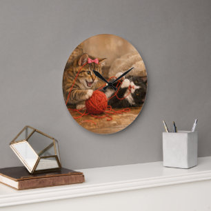 Kittens Spelend met Garens Acryl Ronde Wandklok Grote Klok