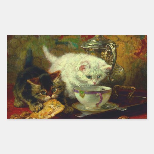 Kittens Tea Party Rechthoekige Sticker (Voorkant)