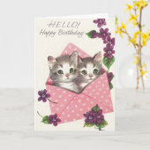 Kittens Verjaardag Wenskaart Kaart (Gele Bloem)