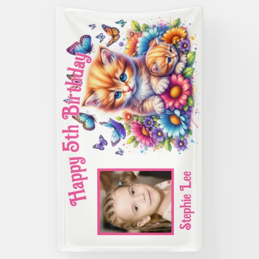 Kittens, Vlinders, Bloemen & Foto Spandoek (Verticaal)