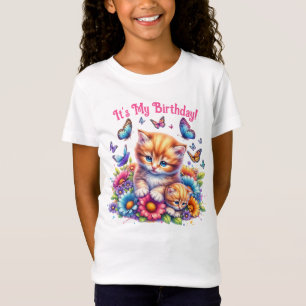 Kittens, Vlinders en Bloemen Verjaardag T-shirt