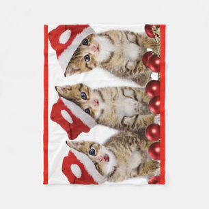 Kittens Wearing Santa Hat Fleece Blanket Deken